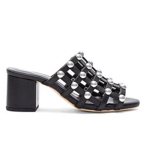 NEW RAYE x REVOLVE CHARLES MULE BLACK LEATHER STUDDED STRAP CAGE HEELS MSRP $179